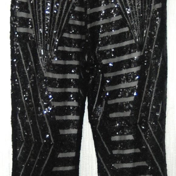 High Waist Sequin Sparkle Flared Pants Wide Leg Bell Bottom Trousers NWOT! - Picture 5 of 8